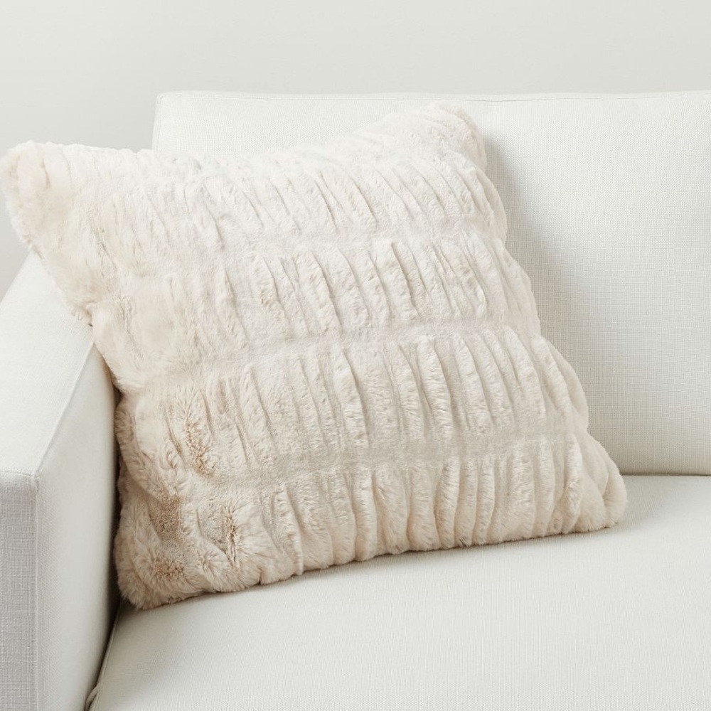 Pottery Barn 18β Square Faux Fur Ruched Ivory Pillow Cover